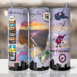 West Virginia Tumbler, WV State Tumbler, West Virginia Drinkware, WV Lover Gift